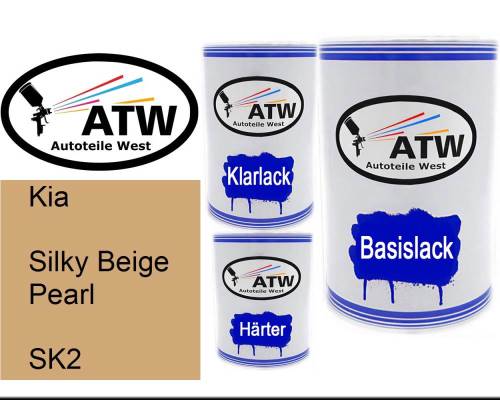 Kia, Silky Beige Pearl, SK2: 500ml Lackdose + 500ml Klarlack + 250ml Härter - Set, von ATW Autoteile West.